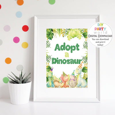 DIY Adopt a Dinosaur Sign Printable B1001 - DIY Party World
