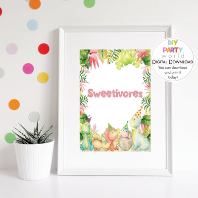 DIY Pink Dinosaur Sweetivores Food Table Sign Printable B1001 - DIY Party World