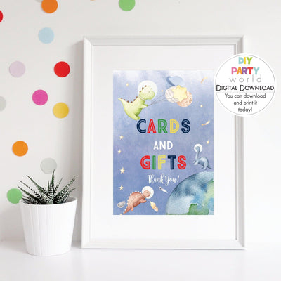 DIY Dinosaur Space Cards and Gifts Sign Printable B1004 - DIY Party World