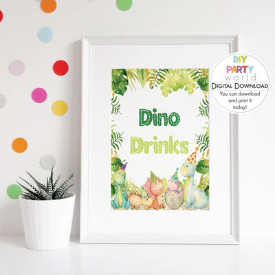 DIY Dinosaur Dino Drinks Sign Printable B1001 - DIY Party World