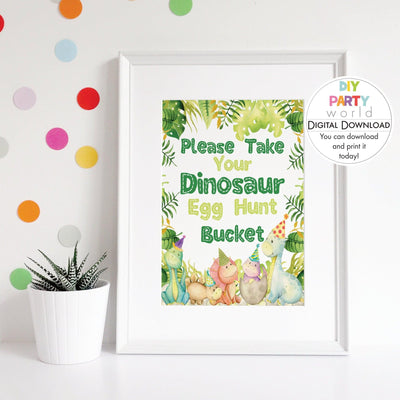DIY Dinosaur Egg Hunt Bucket Party Game Sign Printable B1001 - DIY Party World