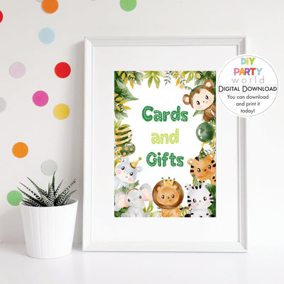 DIY Safari Animals Cards and Gifts Sign Printable B1005 - DIY Party World