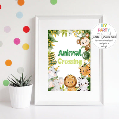 DIY Safari Animal Crossing Sign Printable B1005 - DIY Party World