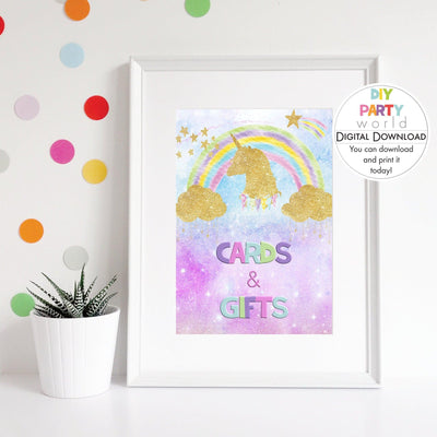 DIY Gold Unicorn Cards and Gifts Sign Printable B1006 - DIY Party World