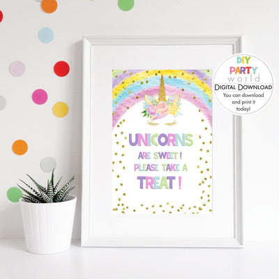 DIY Rainbow Unicorns are Sweet Treat Party Sign Printable B1006 - DIY Party World