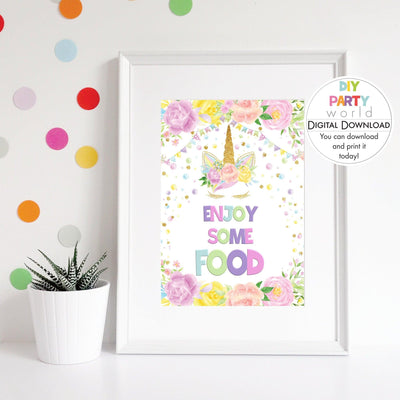 DIY Floral Unicorn Food Table Sign Printable B1006 - DIY Party World