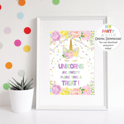 DIY Floral Unicorns are Sweet Treat Table Sign Printable B1006 - DIY Party World