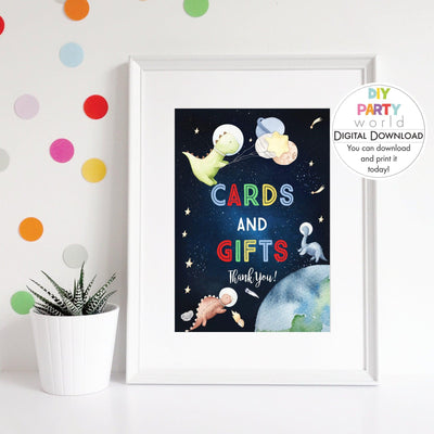 DIY Space Dinosaur Cards and Gifts Sign Printable  B1004 - DIY Party World
