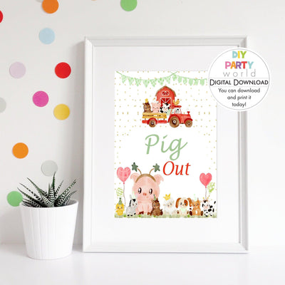 DIY Farm Animals Pig Out Food Table Party Sign B1008 - DIY Party World