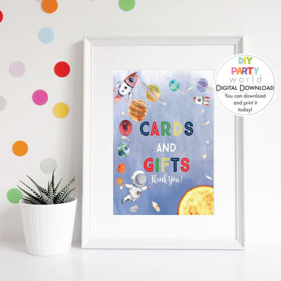 DIY Blue Space Cards and Gifts Sign Printable B1002 - DIY Party World