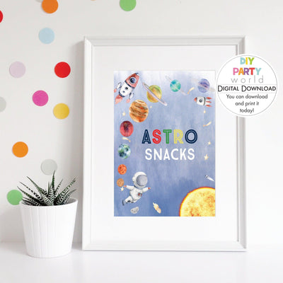 DIY Blue Space Astro Snacks Food Table Sign Printable B1002 - DIY Party World