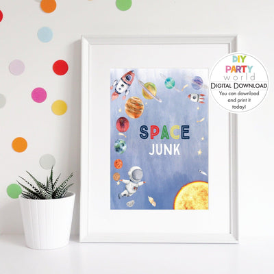 DIY Blue Space Junk Party Sign Printable B1002 - DIY Party World