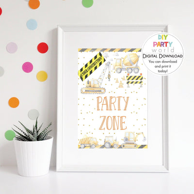 DIY Construction Party Zone Sign Printable B1009 - DIY Party World
