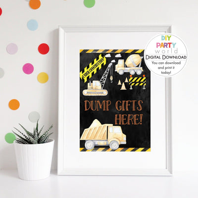 DIY Construction Party Dump Gifts Here Sign Printable B1009 - DIY Party World