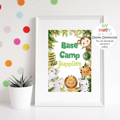DIY Safari Animals Party Base Camp Supplies Sign Printable B1005 - DIY Party World