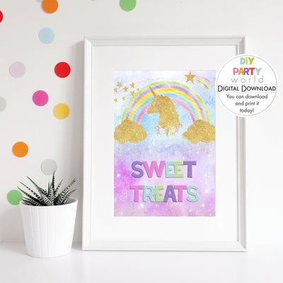 Diy Gold Unicorn Sweet Treats Sign Printable B1006 - DIY Party World