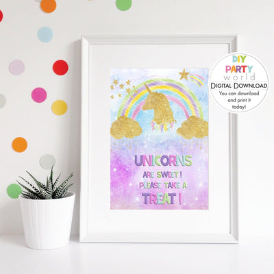 DIY Gold Unicorns are Sweet Treat Sign Printable B1006 - DIY Party World