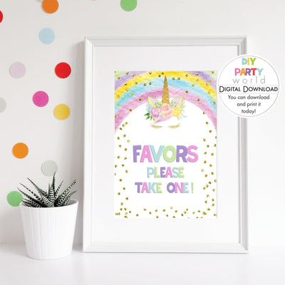 Diy Rainbow Unicorn Favors Sign Printable B1006 - DIY Party World