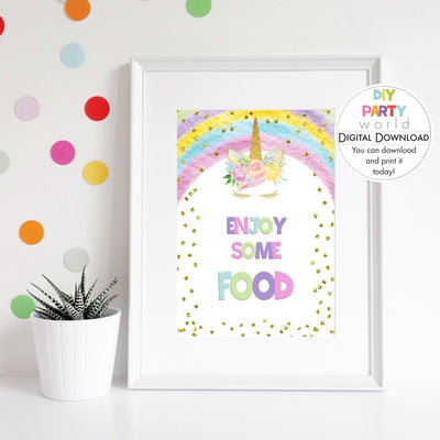 DIY Rainbow Unicorn Food Party Sign Printable B1006 - DIY Party World