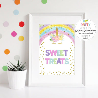 DIY Rainbow Unicorn Sweet Treats Party Sign Printable B1006 - DIY Party World