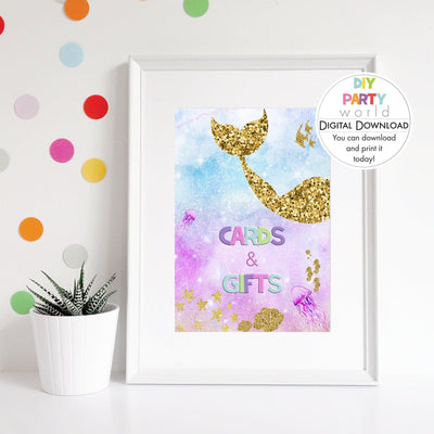 DIY Gold Mermaid Cards and Gifts Sign Printable B1007 - DIY Party World