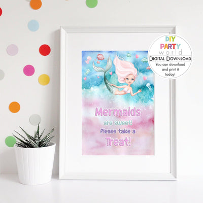 DIY Pink Mermaids are Sweet Sign Printable  B1007 - DIY Party World