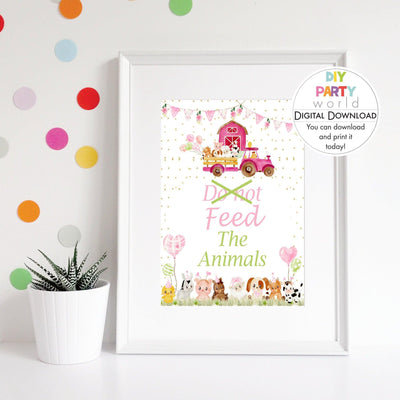 DIY Pink Farm Animals Feed the Animals Food Table Sign Printable B1008 - DIY Party World