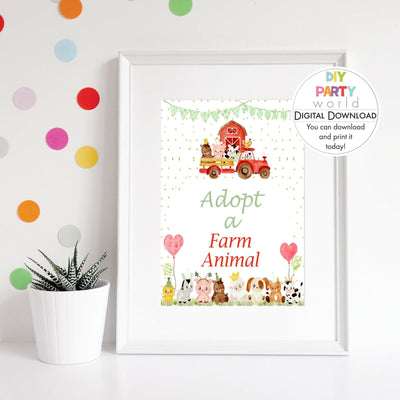 DIY Farm Animals Adopt a Farm Animal Party Sign Printable B1008 - DIY Party World