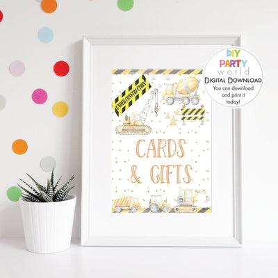 DIY Construction Cards and Gifts Sign Printable B1009 - DIY Party World