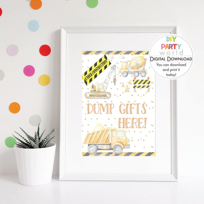 DIY Construction Dump Gifts Here Sign Printable B1009 - DIY Party World