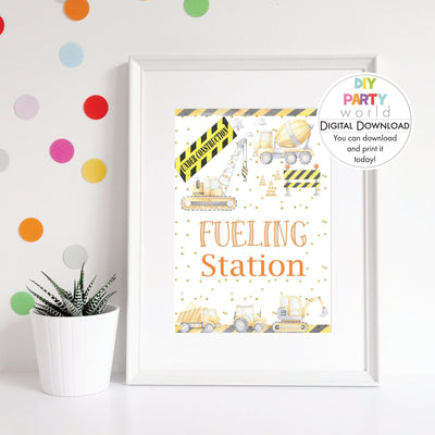 DIY Construction Fueling Station Drinks Sign Printable B1009 - DIY Party World