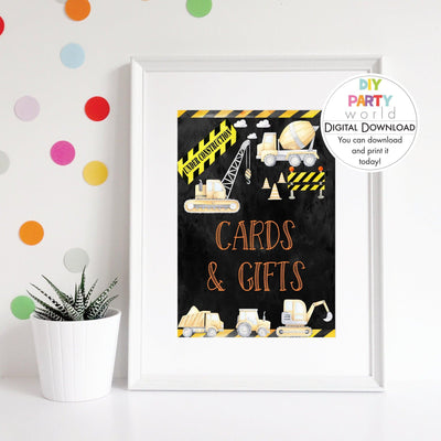 DIY Construction Cards and Gifts Party Sign Printable B1009 - DIY Party World