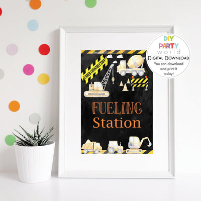 DIY Construction Fueling Station Party Sign Printable B1009 - DIY Party World