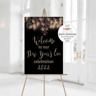 DIY Editable New Year's Party Welcome Sign Fireworks Design Y1003 - DIY Party World