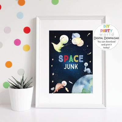 DIY Space Dinosaur Space Junk Food Sign Printable B1004 - DIY Party World
