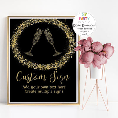 DIY Editable Champagne Glasses New Year's Eve Party Custom Sign Template Y1002 - DIY Party World