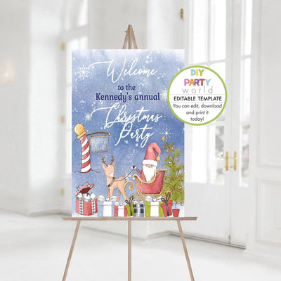 DIY Editable Santa in Sleigh Christmas Party Welcome Sign Template C1004 - DIY Party World