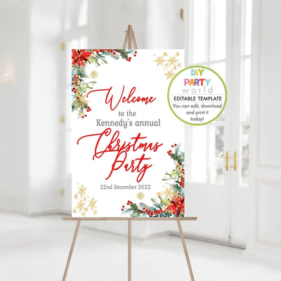 DIY Editable Winter Foliage Christmas Party Welcome Sign C1019 - DIY Party World