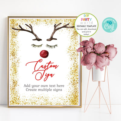 DIY Editable Red Nosed Reindeer Christmas Party Custom Sign Template C1017 - DIY Party World