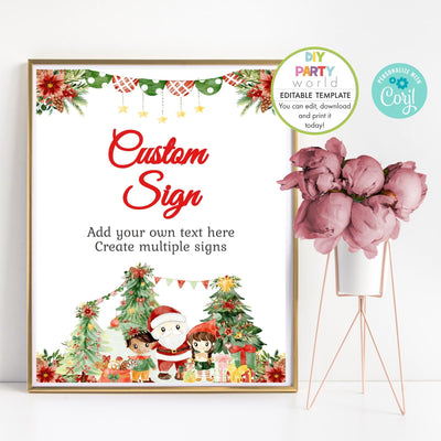 DIY Editable Santa and Elves Christmas Party Custom Sign Template C1021 - DIY Party World