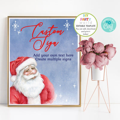 DIY Editable Vintage Santa Christmas Party Custom Sign Template C1010 - DIY Party World