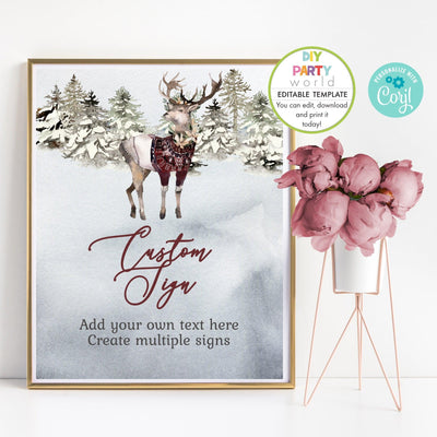 DIY Editable Rustic Reindeer Christmas Party Custom Sign Template C1018 - DIY Party World