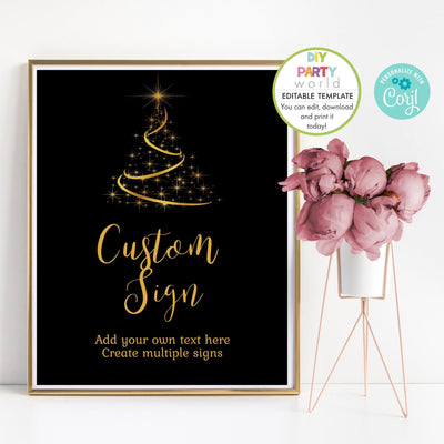 DIY Editable Gold Christmas Tree Party Custom Sign Template C1016 - DIY Party World