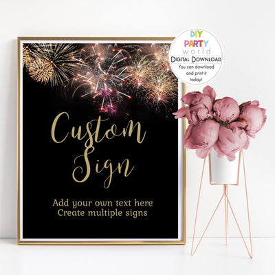 DIY Editable Fireworks New Year's Eve Party Custom Sign Template Y1003 - DIY Party World
