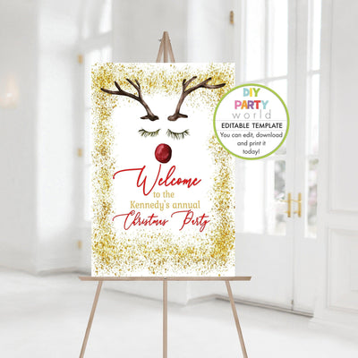 DIY Editable Red Nosed Reindeer Christmas Party Welcome Sign C1017 - DIY Party World