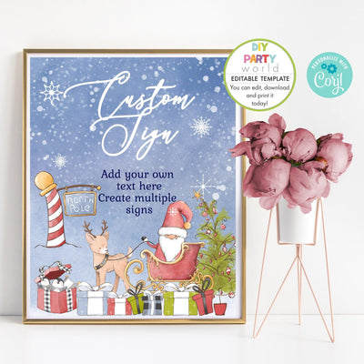 DIY Editable Santa in Sleigh Christmas Party Custom Sign Template C1004 - DIY Party World
