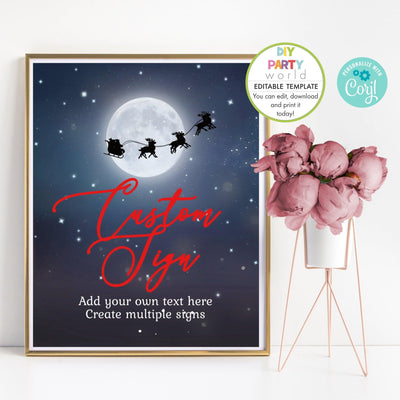 DIY Editable Moonlight Santa Christmas Party Custom Sign Template C1014 - DIY Party World